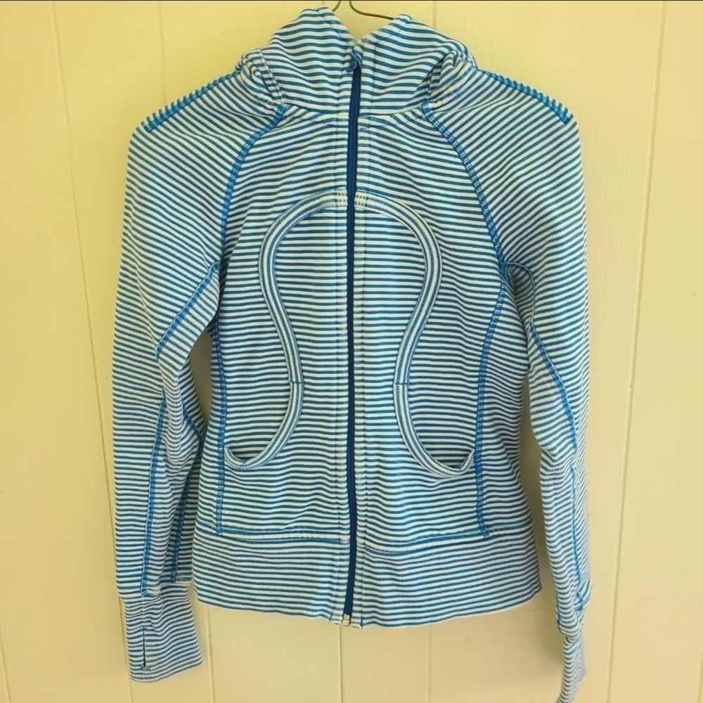 Lululemon Scuba Hoodie Jacket Stretch Slope Stripe Polar Cream & Beaming Blue 2.